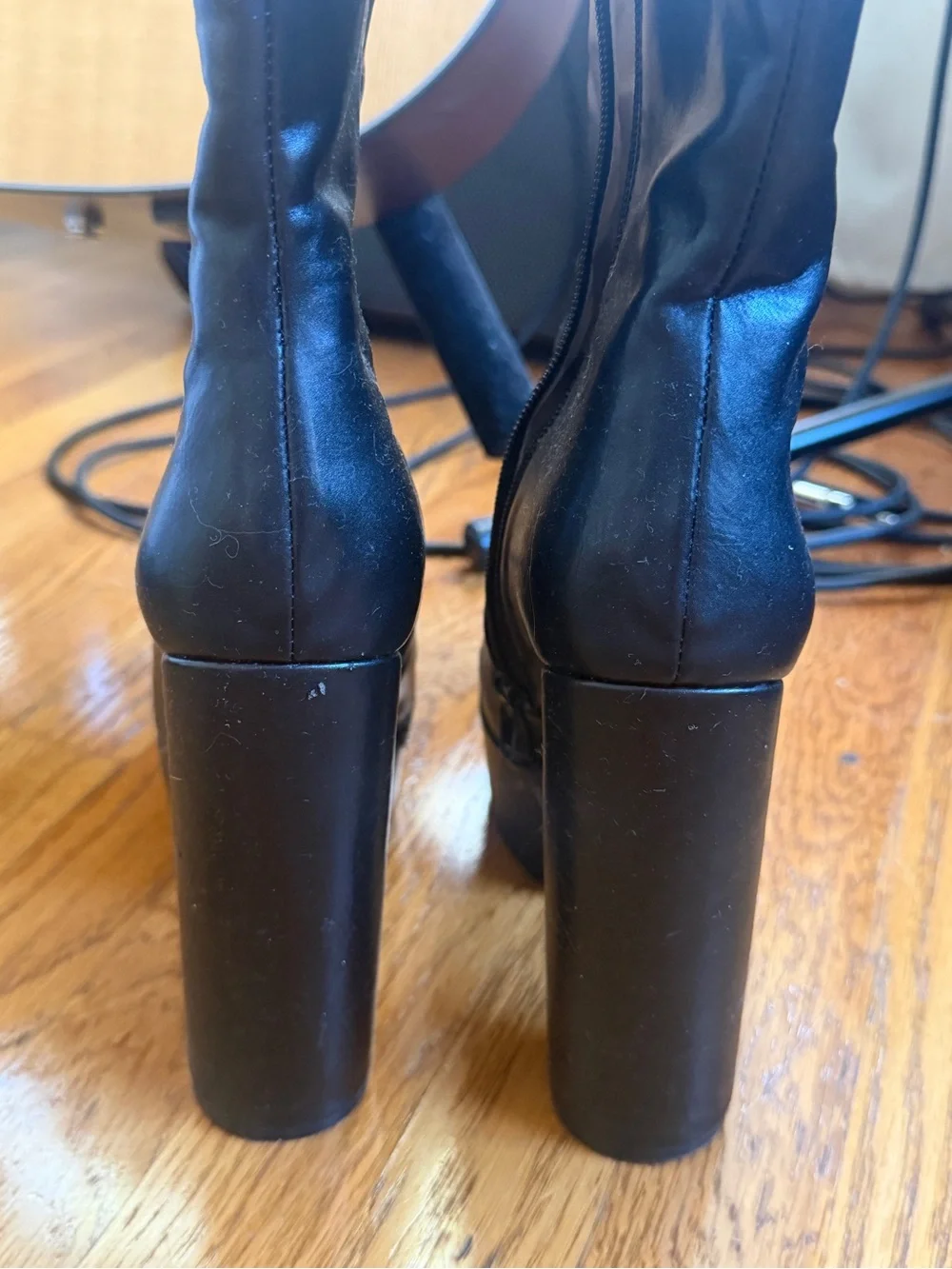 Black Platform Block Heel Ankle Boots - Women's